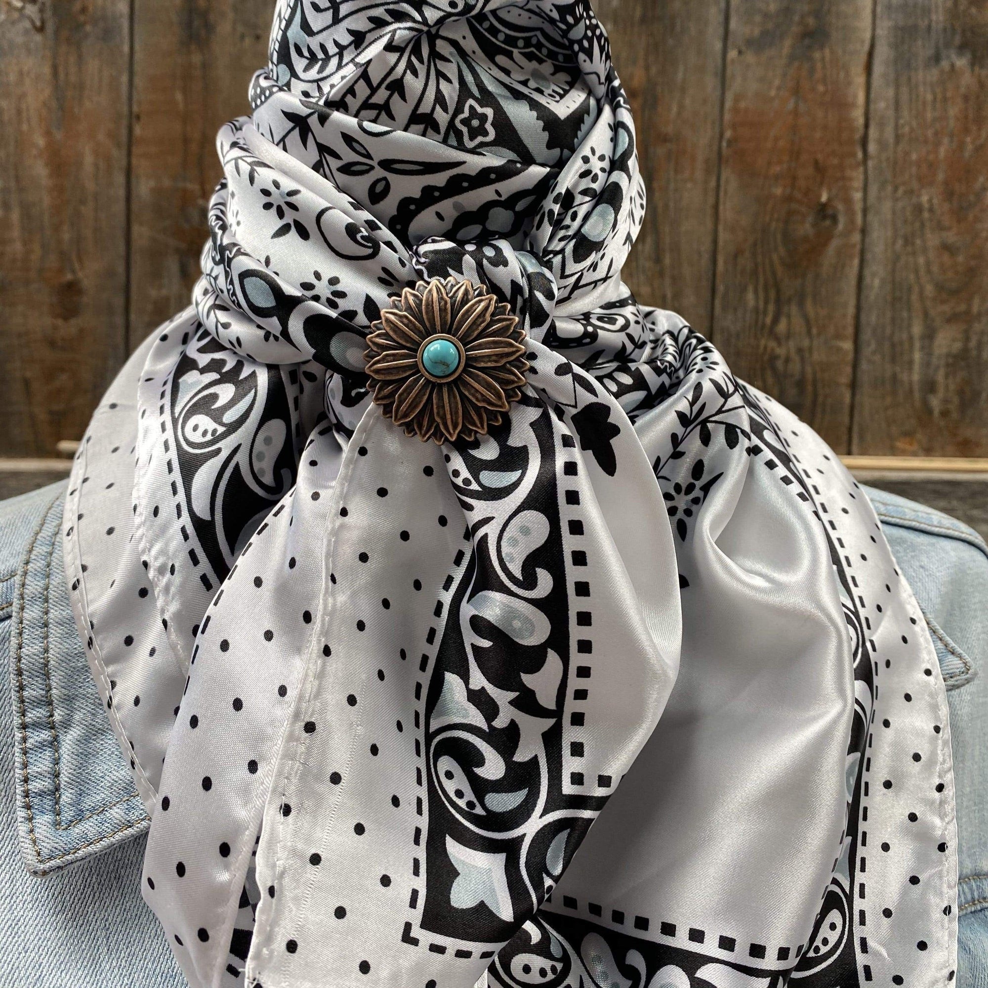 35X35" Black/White Polka Dot &amp; Paisley Wild Rag / Scarf -W132L Slide WRC444B