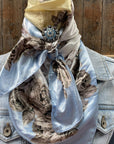 35X35" Pale Blue & Cream Floral Wild Rag / Scarf - Antique Aqua & Clear Slide WRC590A