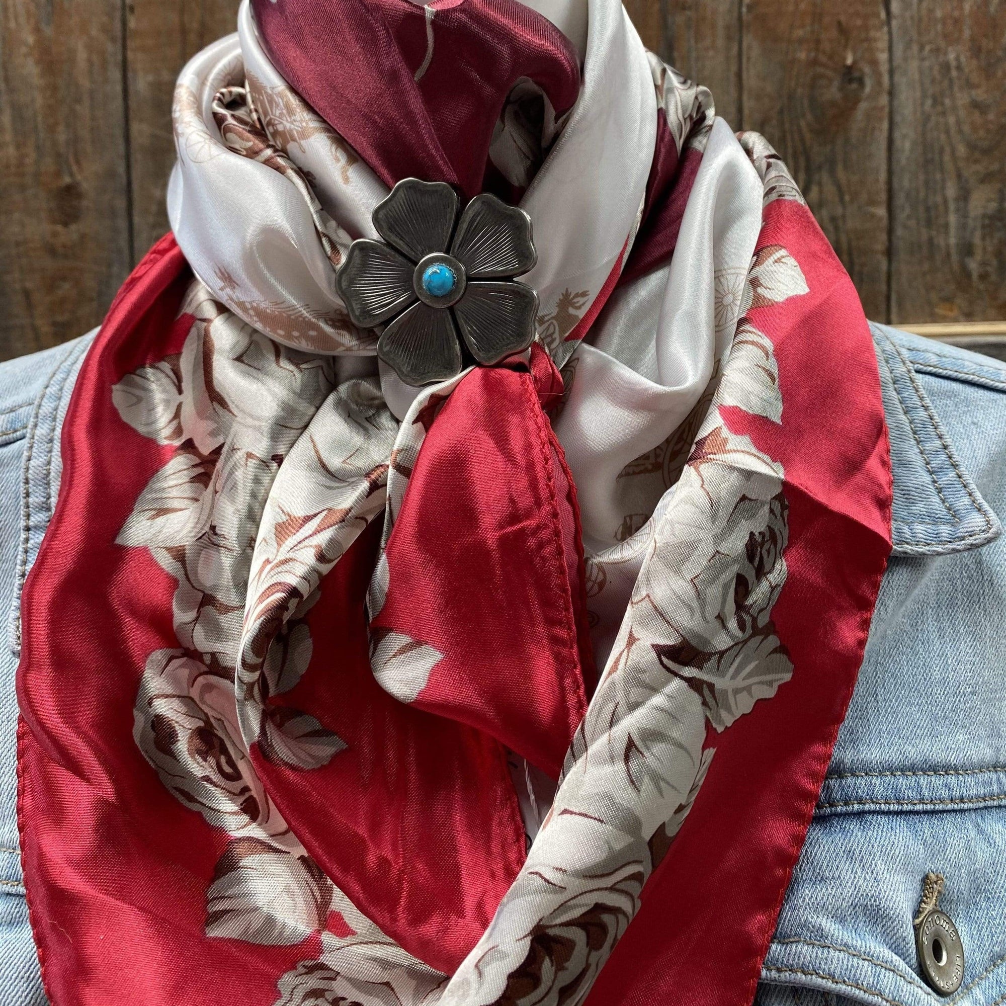 35X35" Red &amp; Wine Floral Wild Rag / Scarf - W110L Slide WRC592B