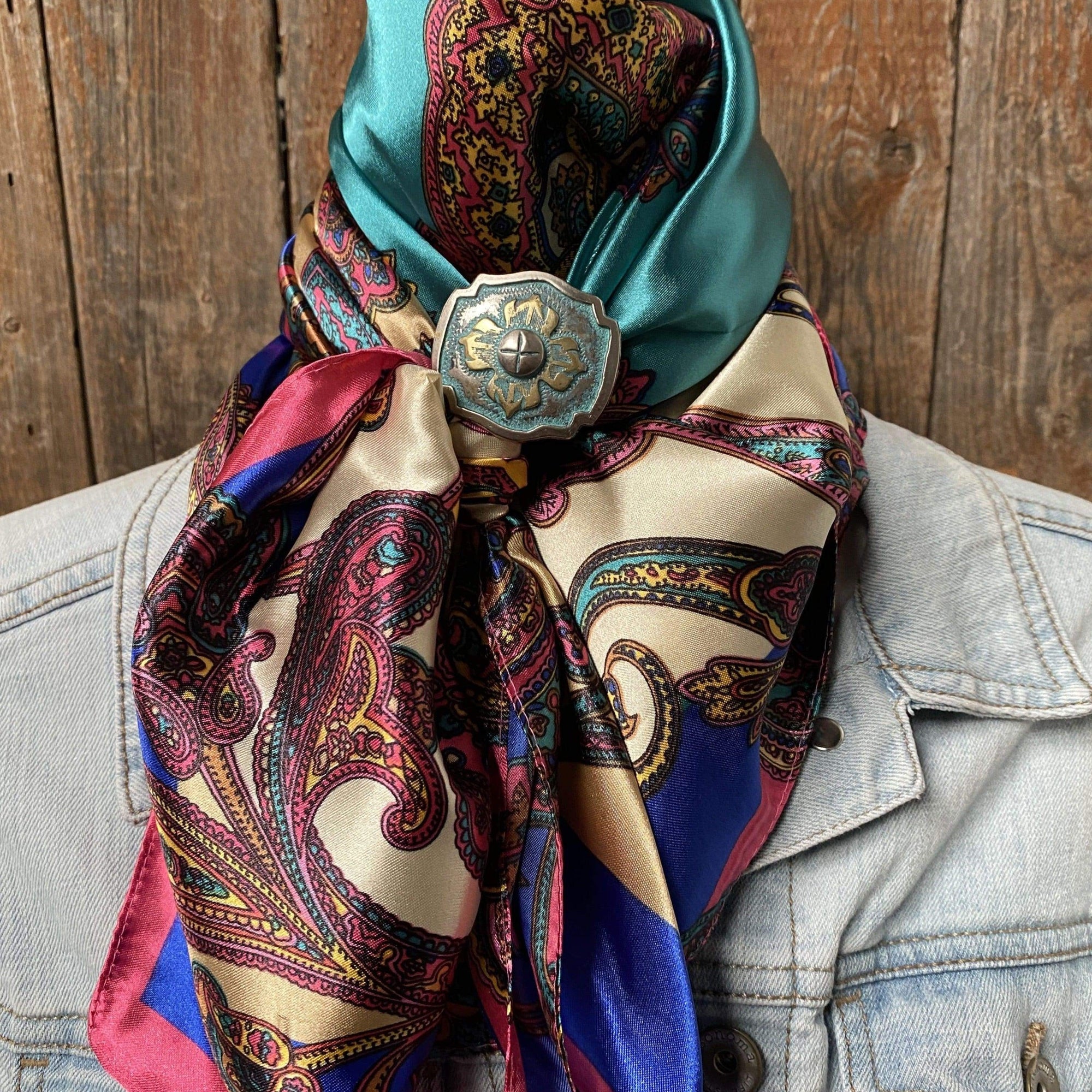35X35" Electric Turquoise Paisley Wild Rag / Scarf -W109 Slide WRC606B