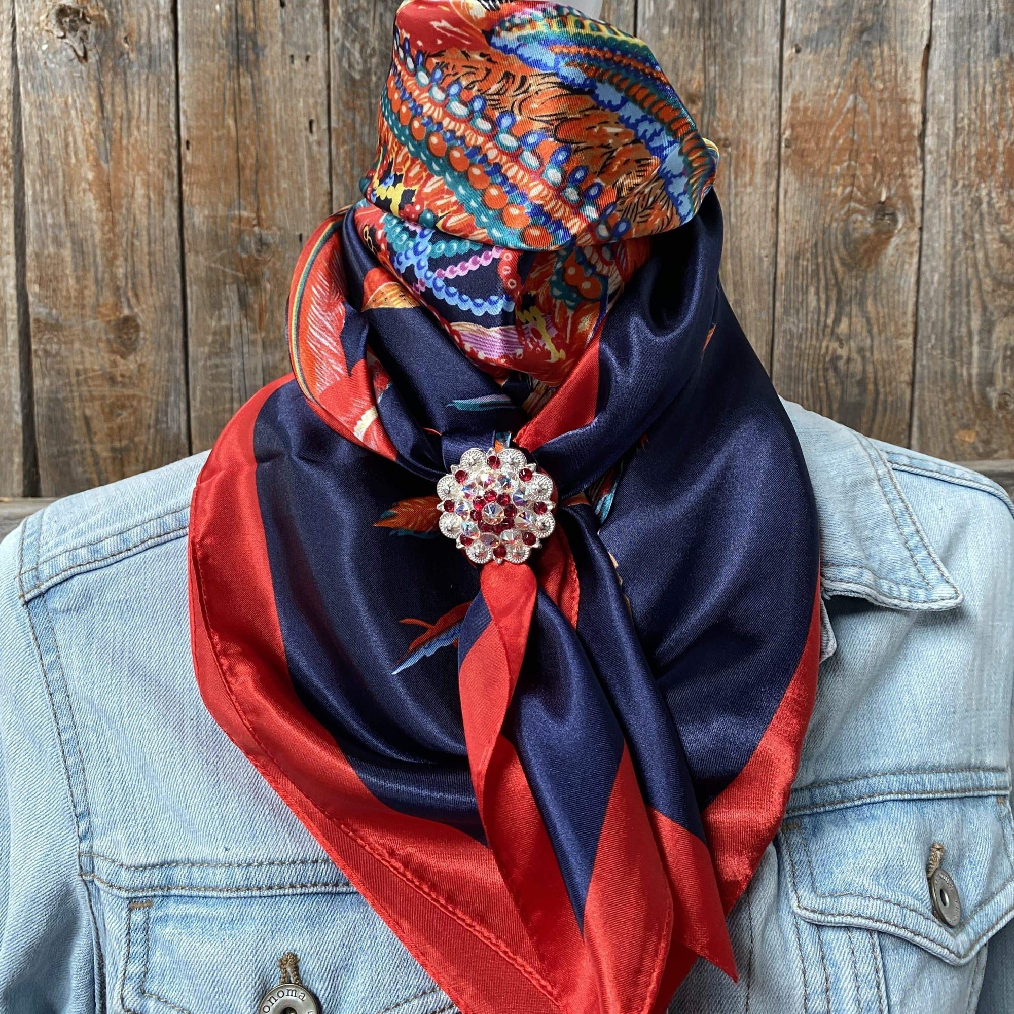 35X35" Feathers Wild Rag / Scarf - Bright Ruby &amp; AB Slide WRC642B