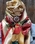 35X35" Red, Green and Gold Wild Rag / Scarf - Copper Fire Opal, Teal, AB Slide WRC832A