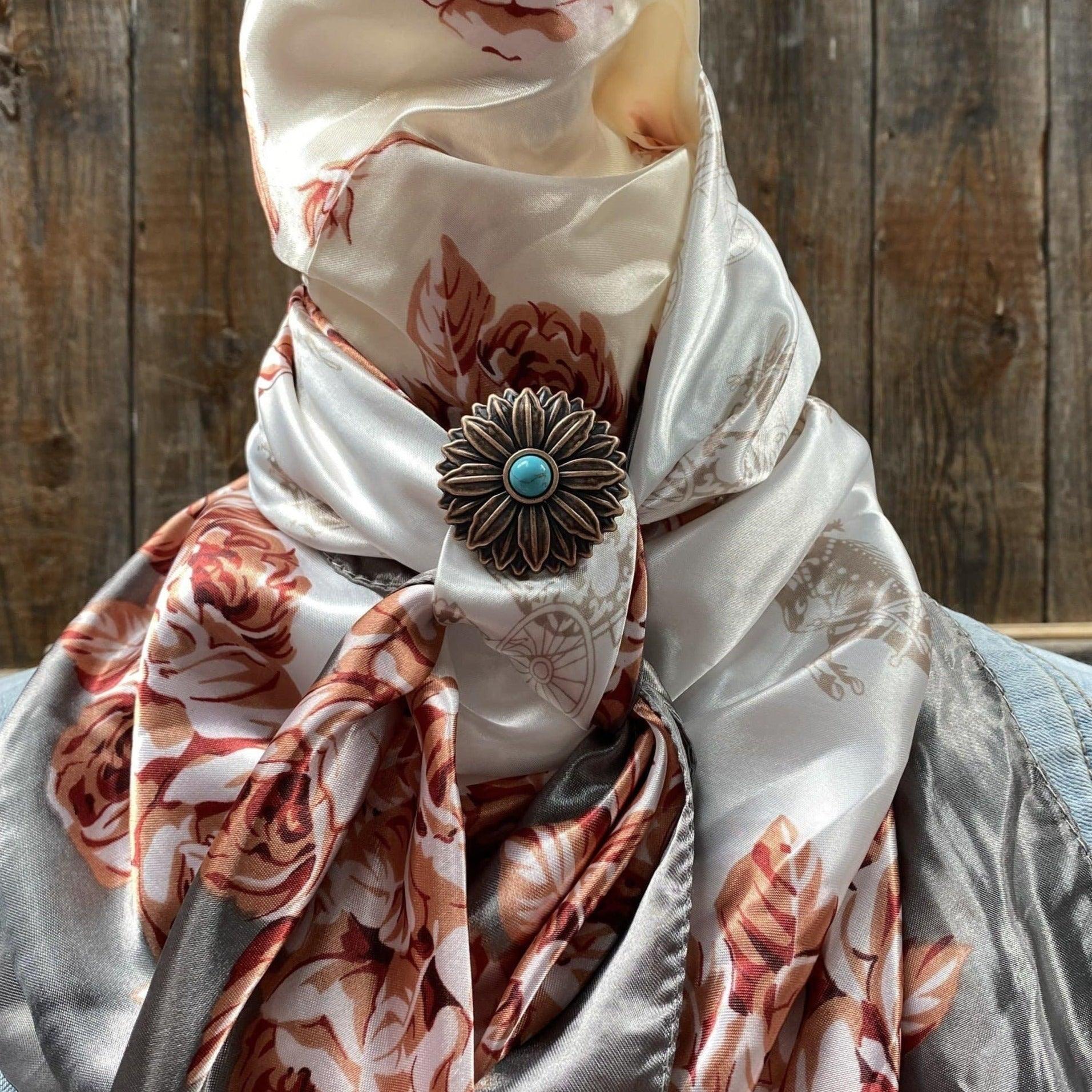 35X35" Grey &amp; Pink Floral Wild Rag / Scarf - W132L Slide WRC852B