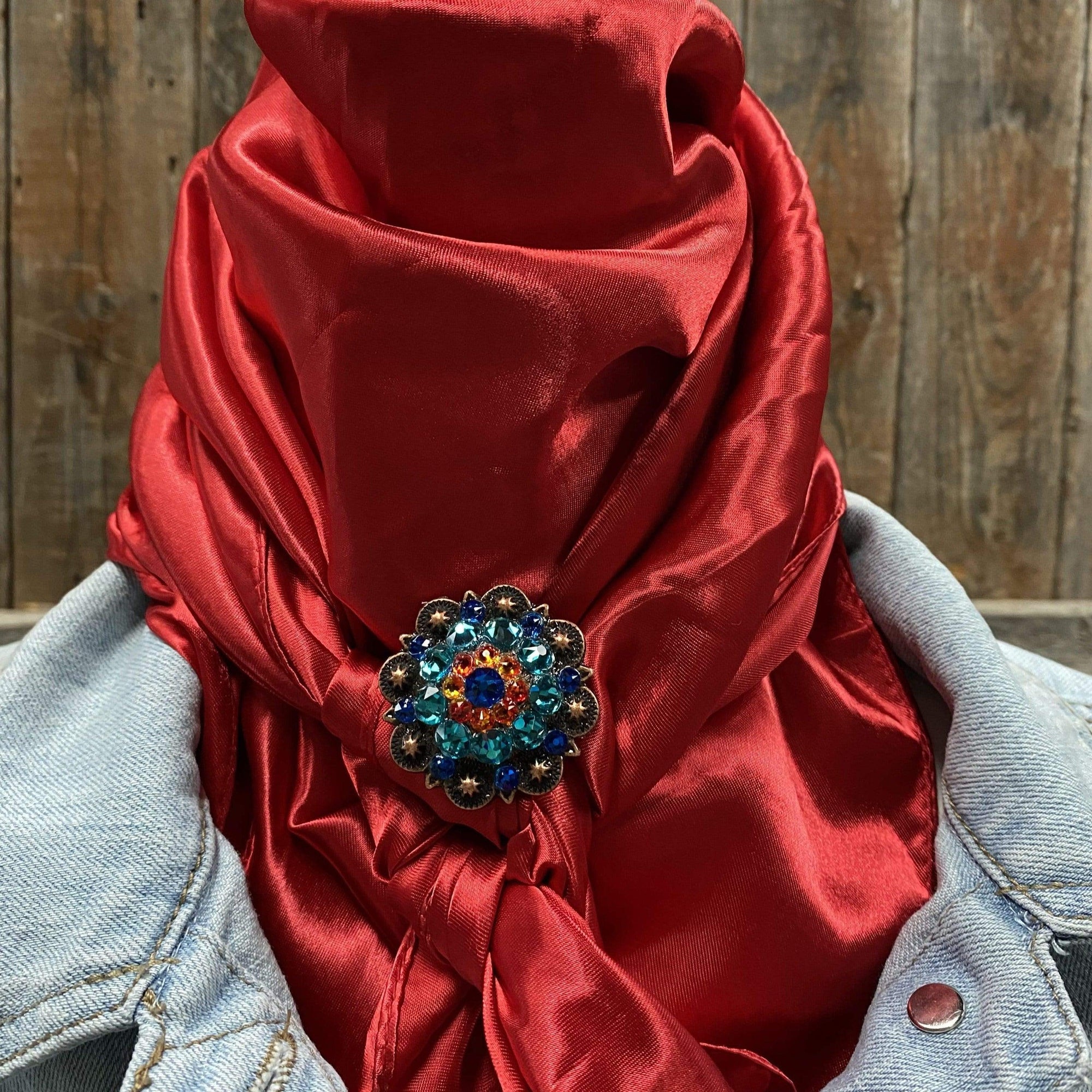 35X35" Solid Electric Red Wild Rag / Scarf -Copper Capri, Fire Opal, &amp; Teal  Slide WRSC10B