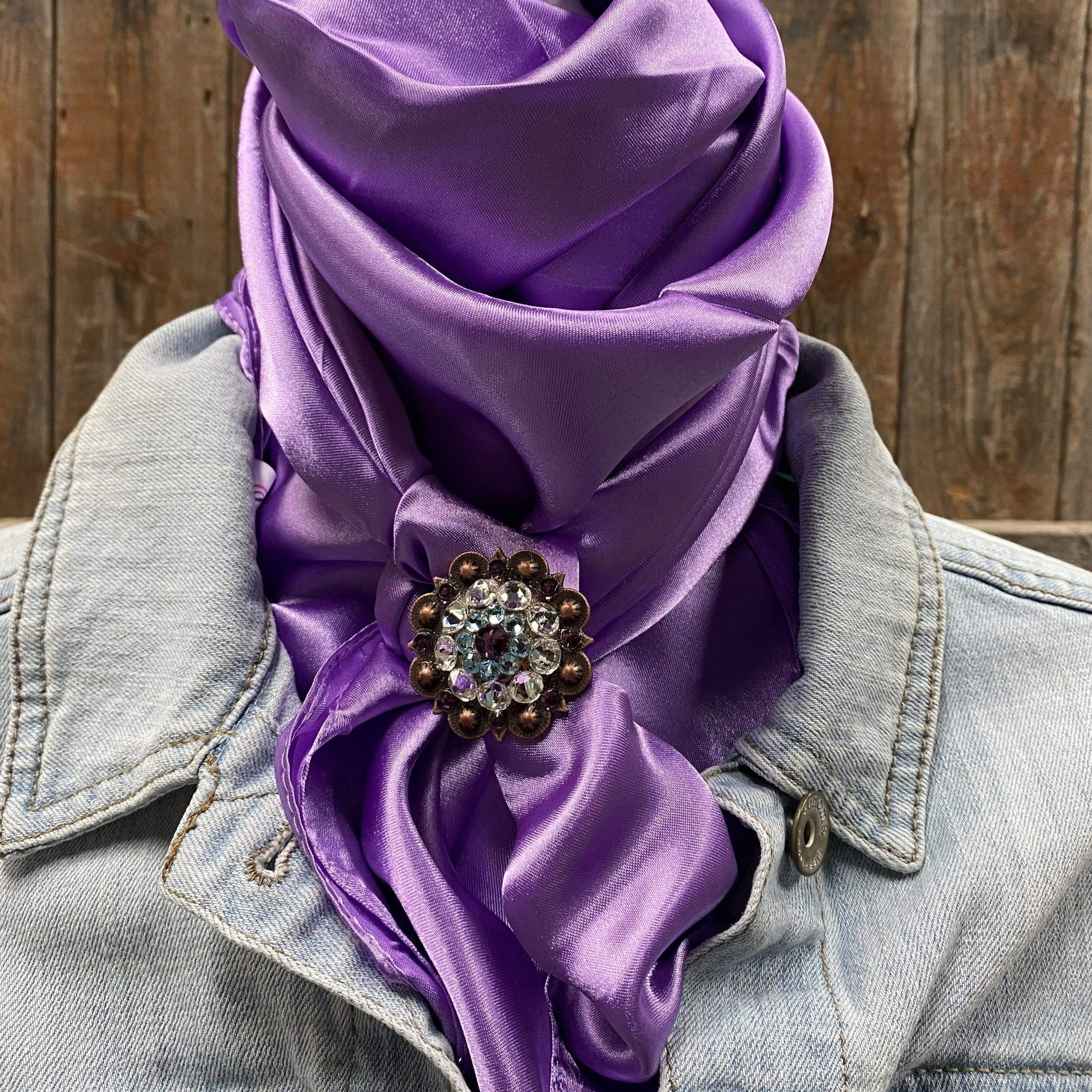 35X35" Solid Lavender Wild Rag / Scarf - Copper Amethyst, Aqua, &amp; Clear Slide WRSC13A