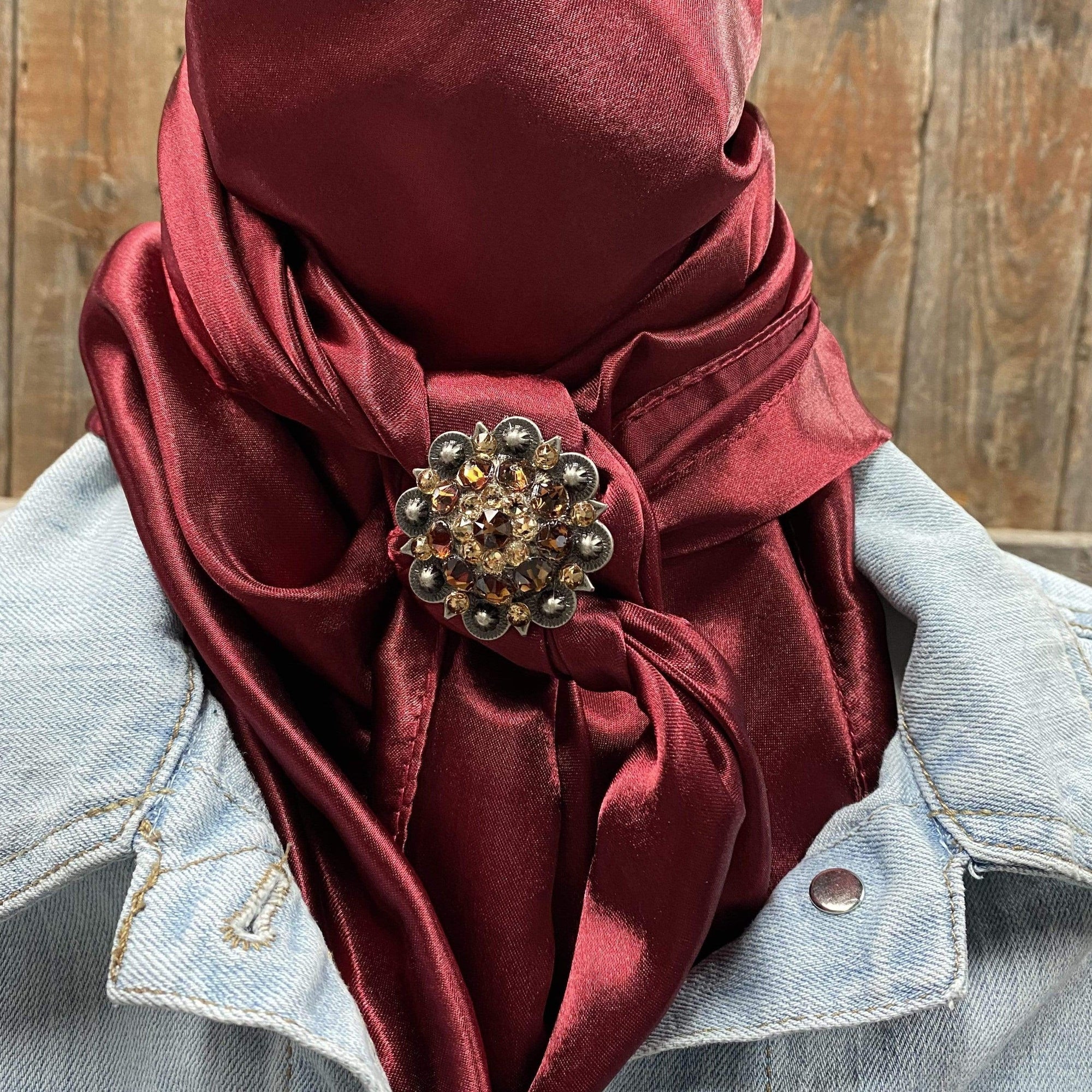 35X35" Solid Burgundy Wild Rag / Scarf - Antique Champagne &amp; Topaz Slide WRSC14A