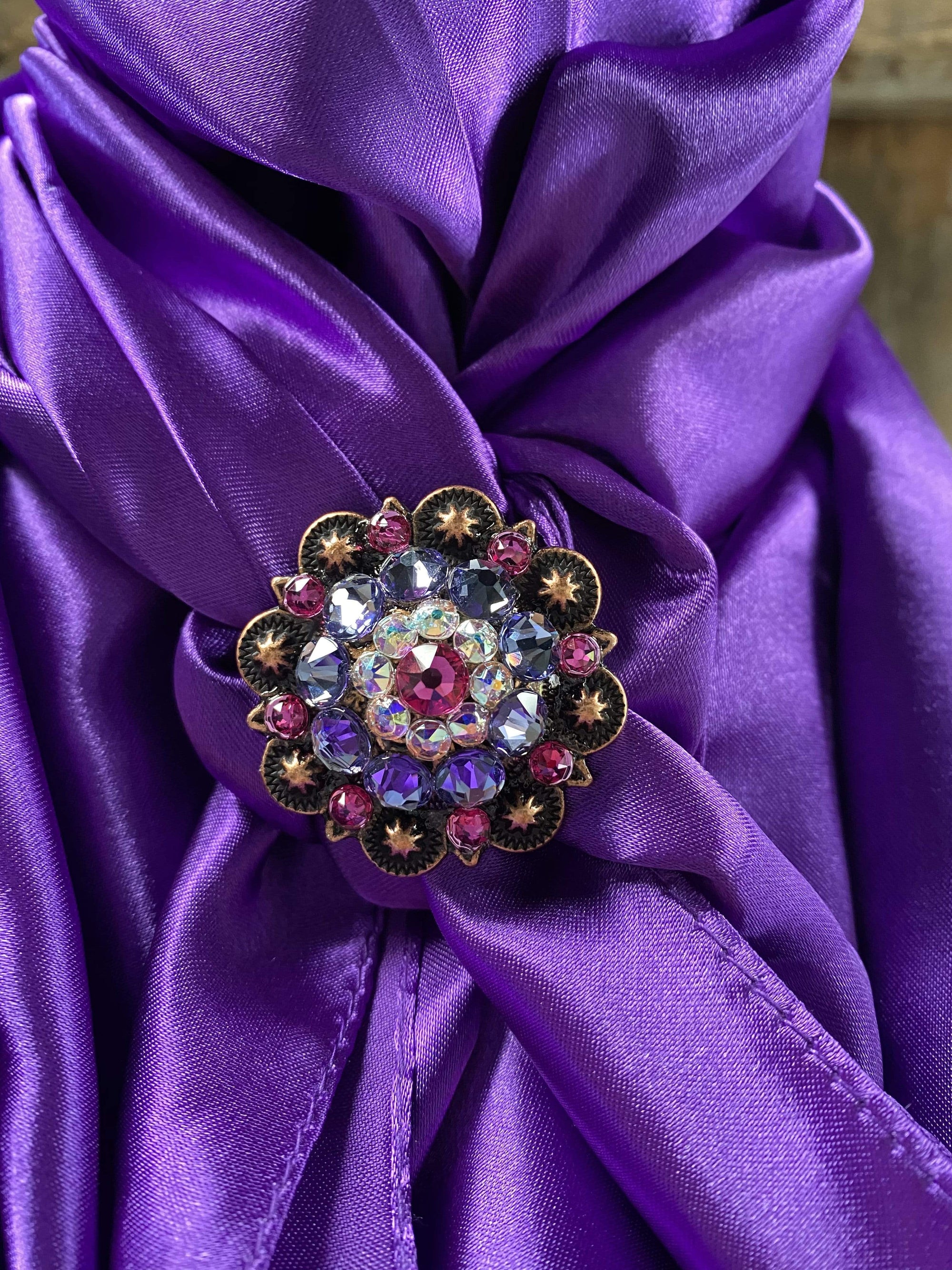 35X35"  Solid Purple Wild Rag / Scarf - Copper Fuchsia, AB, &amp; Lilac Slide WRSC1A