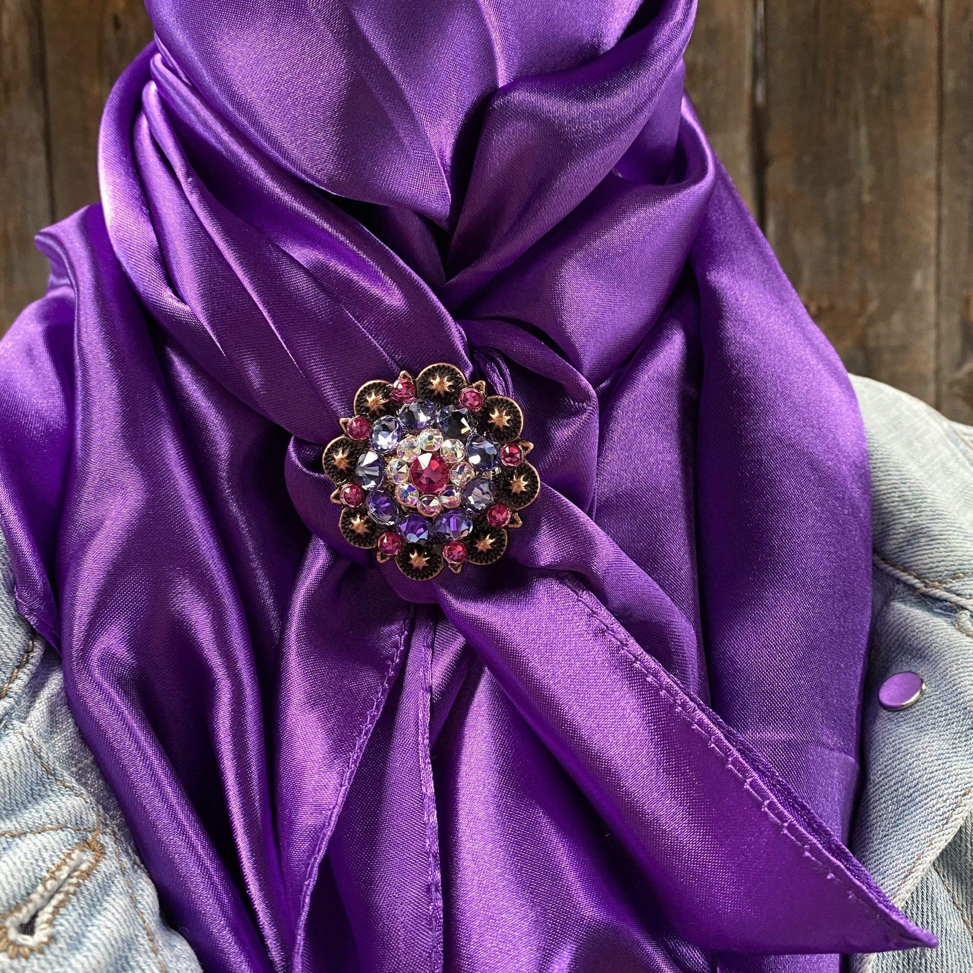 35X35"  Solid Purple Wild Rag / Scarf - Copper Fuchsia, AB, &amp; Lilac Slide WRSC1A