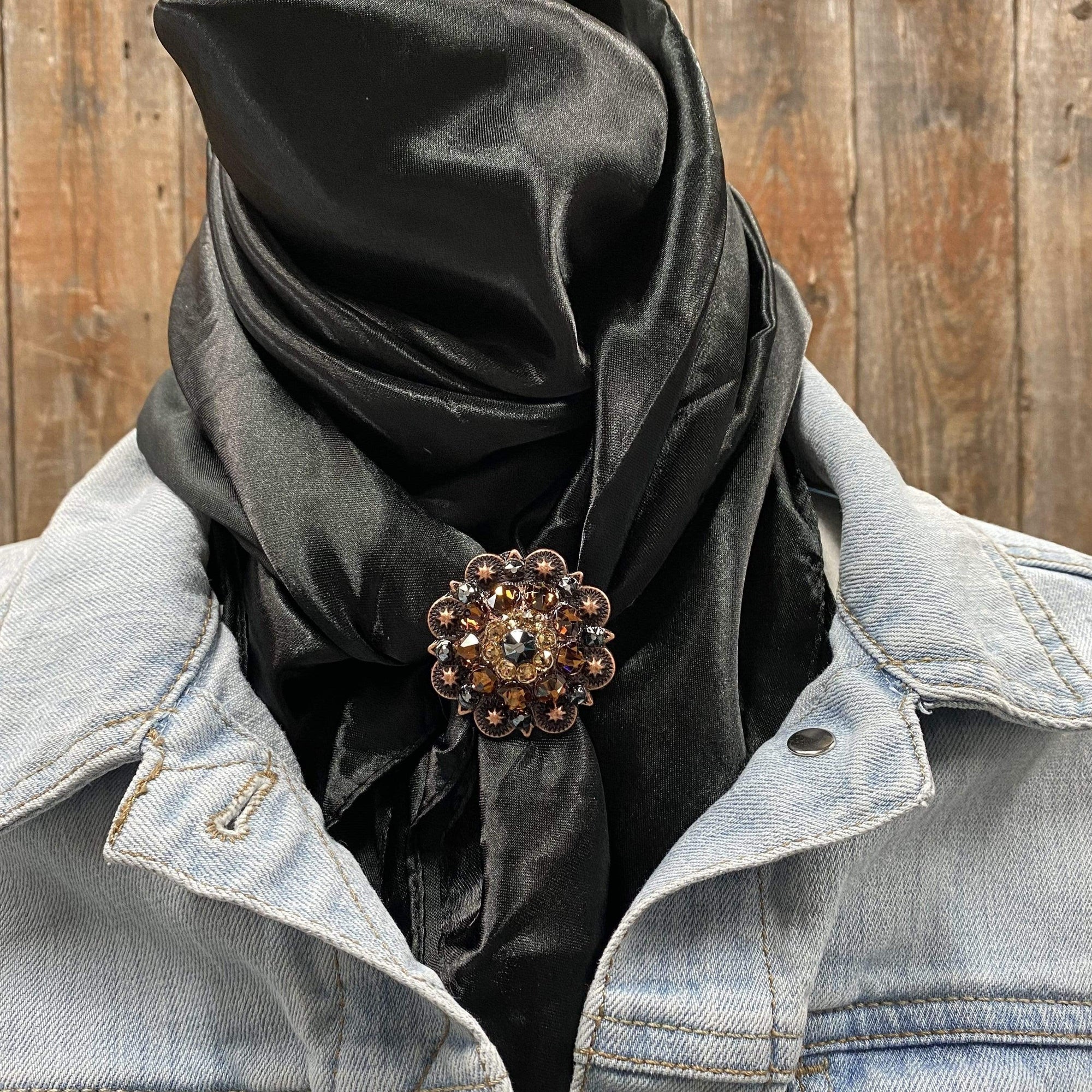 35X35"  Solid Black Wild Rag / Scarf - Copper Jet, Champagne, &amp; Topaz Slide WRSC4A