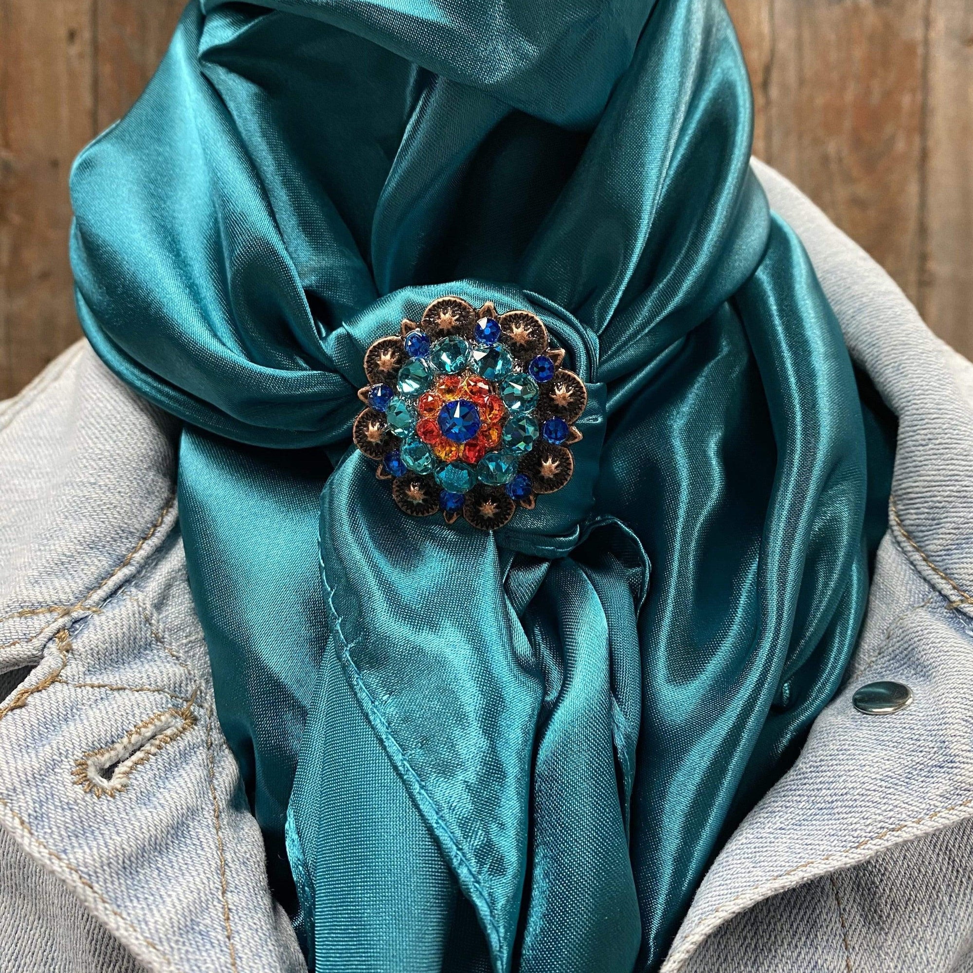 35X35"  Solid Teal Wild Rag / Scarf - Copper Capri, Fire Opal, &amp; Teal Slide WRSC5A