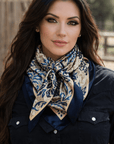 Cream And Blue Floral Wild Rag Scarf Square, Luxurious Polyester, Machine Washable