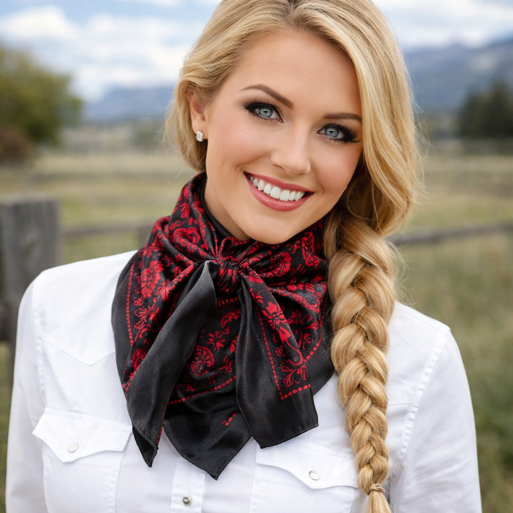 Black And Red Floral Paisley Square Wild Rag Scarf 35x35
