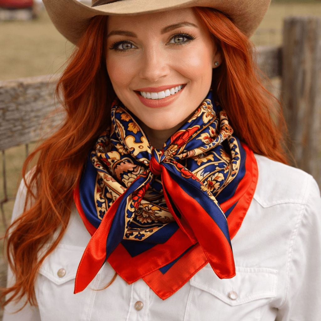 Orange and Blue Paisley Wild Rag Square Scarf 35 Inch