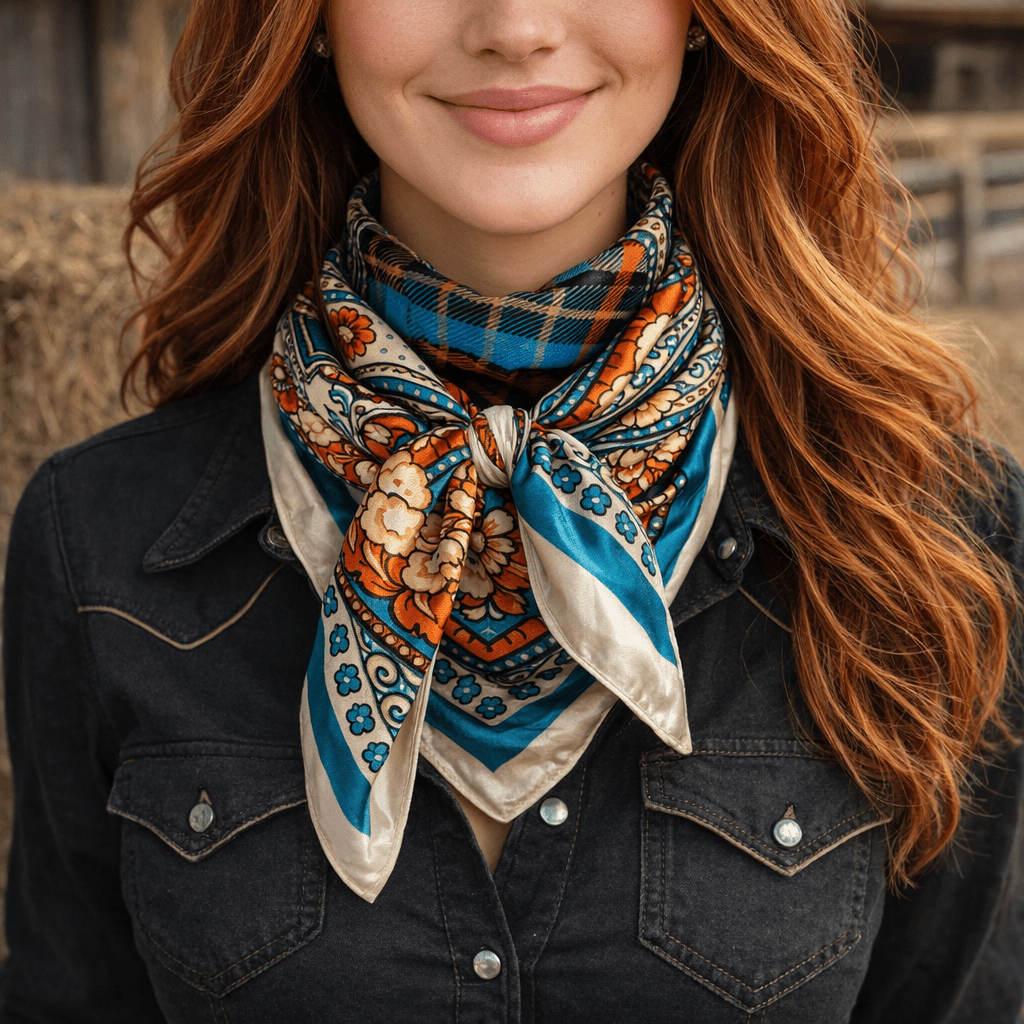 35X35"  Teal and Cream Paisley Wild Rag / Scarf WR910