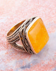 Yellow Agate and Golden Statement Ring