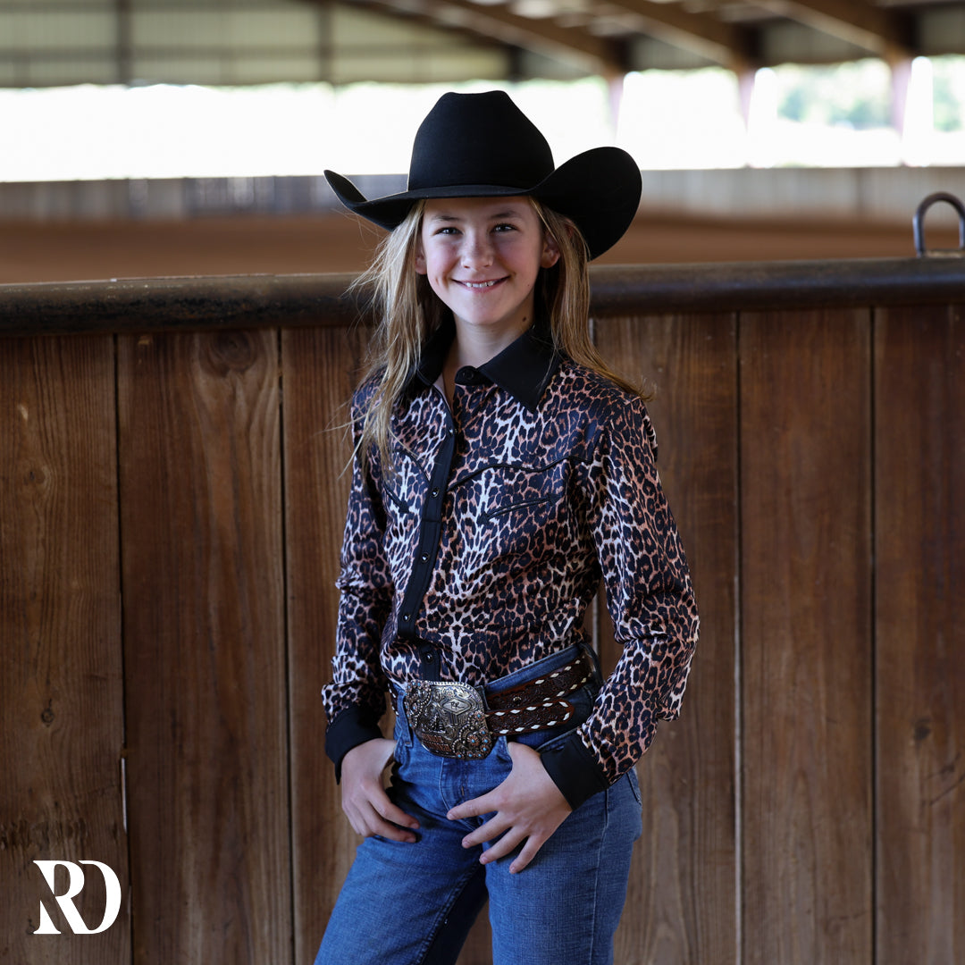 *YOUTH* BLACK LEOPARD RODEO SHIRT