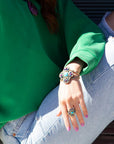 Zion Blue Turquoise Colorful Golden Cross Ring